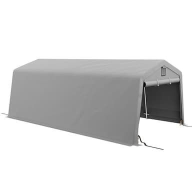 Outsunny Tente Garage carport dim. 6,2L x 3,3l x 2,4H m Acier galvanisé Robuste PE Haute densité 150 g/m² imperméable Anti-UV, 1 Porte Gris Clair et 2 aérations
