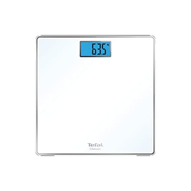Tefal Classic Pèse-personne balance 31 x 31 cm Capacité maxi 160 kg Graduation 100g Afficheur rétro-éclairé Piles fournies PP1501V0 Blanc