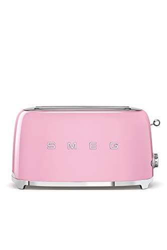 Smeg, Grille-pain 4 Tranches TSF02PKEU, 2 Fentes 36 mm, 6 Niveaux de Brunissage, Fonction Chauffage, Décongélation et Bagel, Éjection Automatique du Pain, Ramasse Miettes, 1500 W, Rose