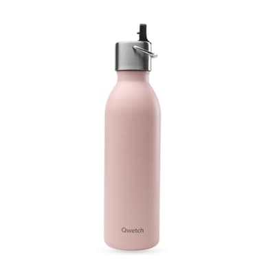 QWETCH - Bouteille Isotherme Active Rose Pastel 600ml - Gourde avec Bouchon Sport - 24h Froid et 12h Chaud - Etanche & Compacte