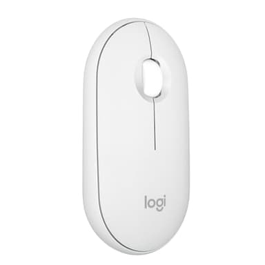 Logitech Pebble Mouse 2 M350s fine sans fil Bluetooth, portable, légère, boutons personnalisables, clics discrets, Easy-Switch Windows/macOS/iPadOS/Android/ChromeOS - Blanc