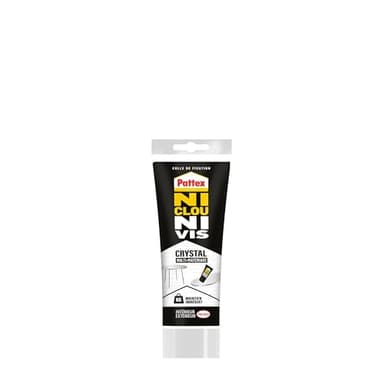 Pattex Ni Clou Ni Vis Fix Crystal, colle de fixation de haute qualité, mastic transparent multi-supports, colle forte multi-usages, tube de 90 g