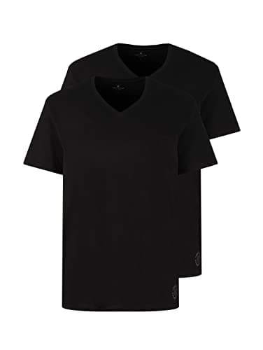 TOM TAILOR Hommes Lot de 2 t-shirts basiques avec col en V 1008639, 29999 - Black, XL