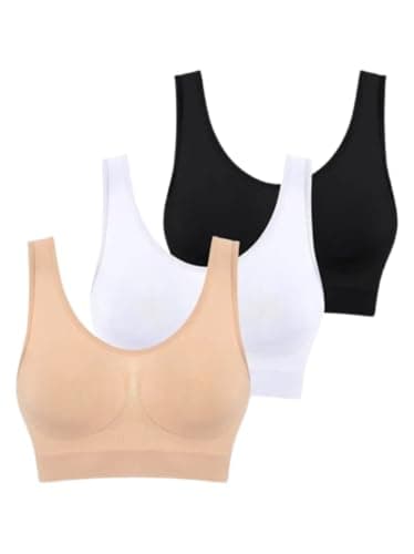 Boolavard Lot de 3 Soutiens-Gorge sans Couture pour Femme - Brassière sans Armatures - Débardeur de Sport Doux (FR/ES, Alpha/Lettres, Moyen, Taille Normale, Taille Normale, Beige Blanc Noir)