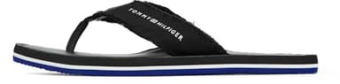 Tommy Hilfiger Tongs Homme Leather Beach Sandal avec Franges, Noir (Black), 42