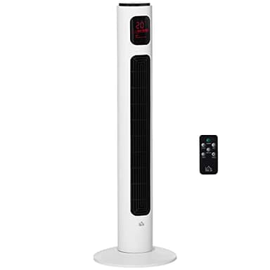 HOMCOM Ventilateur Colonne Tour programmable oscillant Silencieux 45 W avec télécommande écran Affichage minuterie 3 Modes 3 Vitesses 32L x 32l x 96H cm Blanc Noir