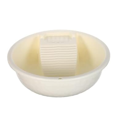 DECOMELODY Bassin à Linge avec Planche à Laver Intégrée en Plastique Épais, Petit Modèle Crème, Bac Multifonction pour Lavage la Main, pour Buanderie et Lavage de Vêtements Délicats
