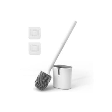 Vinabo Brosse Toilettes WC Silicone Plate, Balai Toilette WC à Séchage Rapide, Anti-Goutte Balayette WC Brosse, Montage Mural/au Sol, Blanc