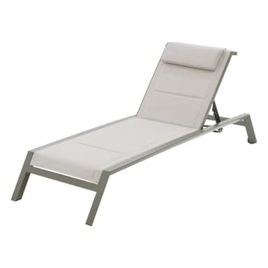 Hespéride - Transat Inclinable Allure Vert - 2 Roues 5 Positions Anti-Rouille Texaline Matelassée Empilable Mobilier Détente pour Jardin, Terrasse