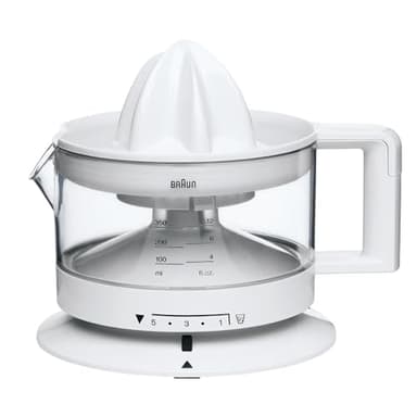Braun Presse Agrume Electrique CJ3000WH, Bol 350 ml, 20 W, Jus d'Orange, Citron, Pamplemousse, Blanc