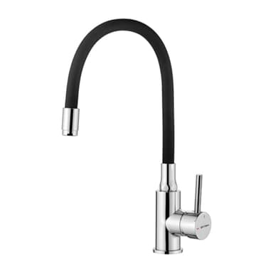 GRIFEMA G4002-2, Mitigeur Évier avec Bec Flexible, Robinet de Cuisine, Cuisine Mitigeur Flexible Rotative à 360°, Chrome, Noir