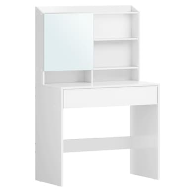 VASAGLE KAILYN Collection - Coiffeuse avec Grand Miroir, Table de Maquillage, avec Tiroir et Compartiments, Coin Beauté, Style Moderne, Blanc RDT118W01