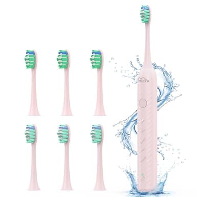 Brosse à Dent Électrique Soniques pour Gencive Sensible - Brosse A Dent Adultes Enfant avec 6 Têtes, 5 Modes, 4 Heures Charge et Utilisation 180 Jours, Brosses à Dents Ultrasoniques, Rose