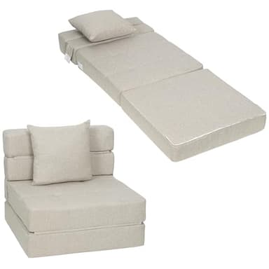 HOMCOM Fauteuil Convertible 1 Place Fauteuil lit chauffeuse 1 Place - Coussin déhoussable Inclus - Chaise de Sol pour invités, Salon, Charge 120 kg, Beige