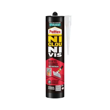Pattex Ni Clou Ni Vis Fix Objets Lourds, Colle de fixation forte tous supports, colle de construction puissante et flexible, colle blanche, cartouche de 460 g