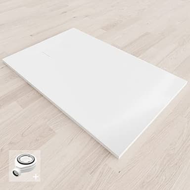 BAYA Receveur de douche extra-plat aspect pierre ardoise Blanc 70 x 100 cm + bonde