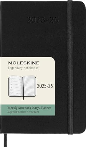 Moleskine Weekly Planner 2025-2026, Agenda Hebdomadaire 18 Mois avec Espace pour Notes, Couverture Rigide et Fermeture Élastique, Format Pocket 9 x 14 cm, Couleur Noire