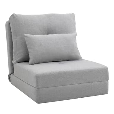 HOMCOM Fauteuil Convertible 1 Place Fauteuil Paresseux Fauteuil lit chauffeuse 1 Place - Coussin Inclus, Dossier réglable - Fauteuil de Sol pour invités, Salon, Charge 90 kg, Tissu Lin Gris Clair