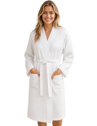 Morgenstern Peignoir Blanc de Bain Femme Kimono Coton Gaufre - Taille L - Léger Large