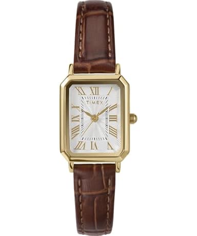 Timex - TW2Y00900 - Trend Montre pour Femme avec Bracelet en Cuir Marron, Cadran Blanc, Boîtier Doré 21 mm