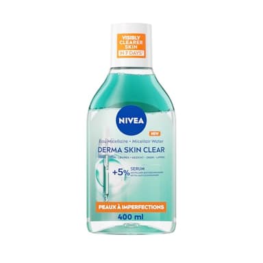 NIVEA - Eau Micellaire Derma Skin Clear - Visage, Yeux, Lèvres - Nettoie En Douceur, Démaquille & Réduit Les Imperfections - 5% Sérum Avec PHA & Acide Salicylique - Peaux À Imperfections - 400 ml