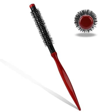 Mini Quiff Brosse à rouleau pour brushing et bouclage – Brosse de voyage portable de 1,27 cm avec manche en bois et poils en nylon pour coiffer les cheveux courts et fins