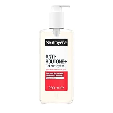 Neutrogena – Gel Nettoyant Anti-Boutons + Acide Salicylique + 2% PHA (200 ml) – Soin visage anti-boutons non comédogène et non gras – Nettoyant visage pour peaux à tendance acnéique sans parfum
