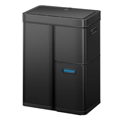 EKO Mirage Plus Poubelle à 3 compartiments, 2 x 15 l et 30 l, poubelle de recyclage avec capteur, 3 seaux intérieurs en plastique, poubelle automatique avec couvercle, grande poubelle de cuisine de 60