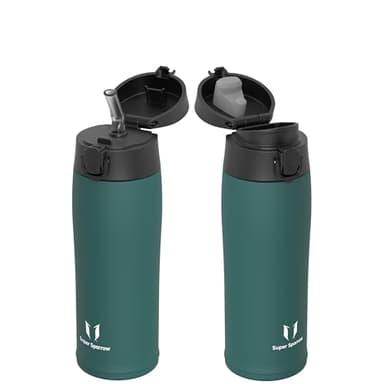 Super Sparrow Gourde Isotherme - INOX Bouteille Isotherme - 500ml - Mug Isotherme Étanche - Gourde Enfant sans BPA - Comprend 2 Couvercles avec Paille et Couvercle Sport