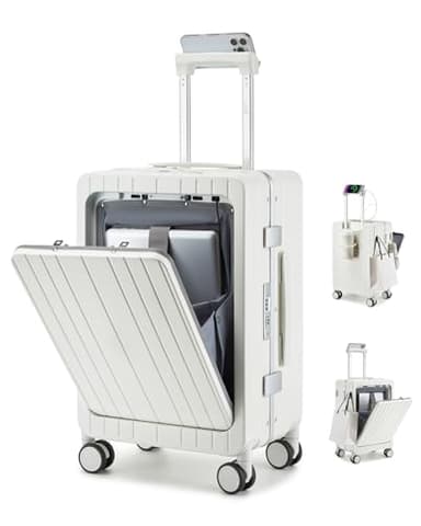 Sea choice Valise Rigide PC Légère avec Compartiment pour Ordinateur Portable Bagage à Main Trolley avec 4 roulettes Doubles Pivotantes et Serrure TSA Chargement USB, Porte-gobelet