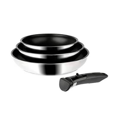 SITRAM - 713510 - Lot 3 poêles sitramovible Arpège en inox - revêtement anti-adhérent Ø20+24+28cm - Tous feux DONT induction, Noir,argent, Acier Inoxydable