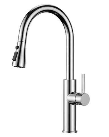 FORIOUS Robinet Cuisine, Mitigeur Cuisine avec Douchette Extractible, 2 Modes de Pulvérisation, Pivotant à 360° Acier Inoxydable, Poignée Unique pour l'Eau Chaude et Froide Robinet Evier, Chrome Poli