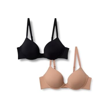 Amazon Essentials Soutien-Gorge Plongeant Push-Up Avec Doublure En Microfibre Femme, Lot de 2, Bronze Lavé/Noir, 95C