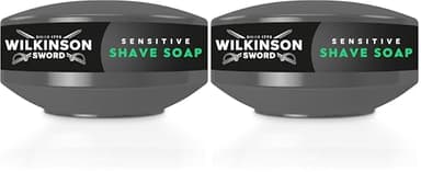 Wilkinson Sword savon à raser pour peaux sensibles. Idéal pour les trousses de toilette des hommes, les kits barbier à la maison, Savon de rasage et bol pour peaux sensibles, lot de 2
