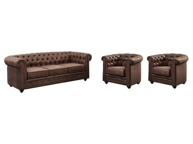 Vente-unique - Canapé 3 Places et 2 fauteuils Chesterfield en Microfibre Aspect Cuir Vieilli