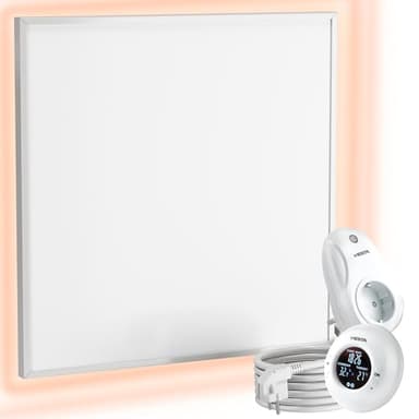 VIESTA® CF chauffage infrarouge mural 60×60 cm 360 W avec thermostat radio TH20 – panneau chauffant Carbon Crystal pour mur, plafond et plafonds modulaires