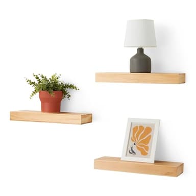 Amazon Basics Lot de 3 étagères murales flottantes en Bois, Pin, 40,1 x 12,7 x 4,6 cm