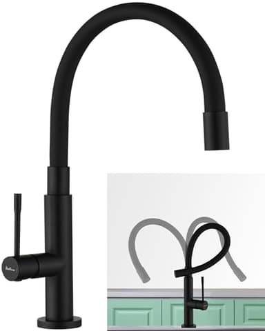 Baollansa Robinet cuisine flexible, kitchen faucet acier inoxydable, Mitigeur douchette Cuisine pivotant à 360°, robinet d'évier haute pression (noir)