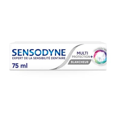 Sensodyne Dentifrice Multi-Protection Blancheur, Avec Fluorure Pour Dents Sensibles et Blanches, Aide à Soulager La Sensibilité Dentaire, 75 ml