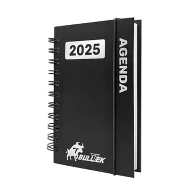 BullTek - Agenda Journalier 2025 | Rendez-vous 30 min | Multilingue EN IT FR ES DE | Page par Jour | Couverture Rigide avec Reliure à Anneaux | A6, Noir, Papier