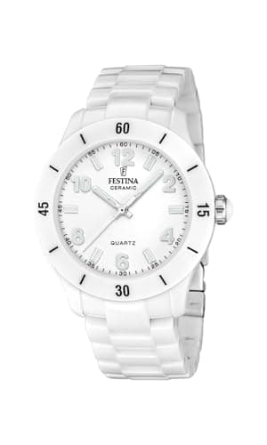 Festina Montre Femme Analogique Acier & Céramique Blanche - Quartz - Verre minéral Haute résistance - Étanche 5 ATM F20720/1 - Ceramic