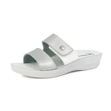 inblu Sandales Femme Compensees Mules Femme Talon en Cuir Sandales Scratch Réglables pour Maison, Argenté, 39 EU