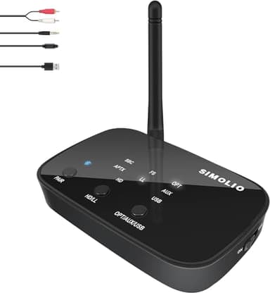SIMOLIO JH201D Transmetteur Bluetooth pour TV, aptX Low Latency Adaptateur émetteur Bluetooth pour 2 casques/haut-parleurs BT, adaptateur audio sans fil avec portée jusqu'à 197 pieds, optique, 3,5 mm