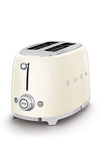 Smeg, Grille-pain 2 Tranches TSF01CREU, 2 Fentes 36 mm, 6 Niveaux de Brunissage, Fonction Chauffage, Décongélation et Bagel, Éjection Automatique du Pain, Ramasse Miettes, 950 W, Crème
