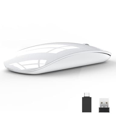 Uiosmuph U58 Souris Optique sans Fil Rechargeable, 2.4G silencieuse Wireless Mouse Ultra Portable avec récepteur USB Nano et Adaptateur de Type C pour PC/Tablette/Ordinateur Portable (Blanc)