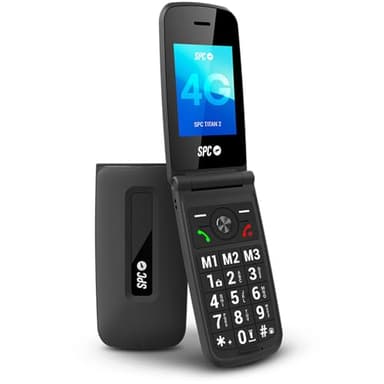 SPC Titan 2 – Téléphone Portable Senior 4G à clapet Grandes Touches, Son 105 DB et écran 2,4’’ | Facile à Utiliser et Configuration à Distance | 3 Contacts directs | Batterie jusqu'à 7 Jours - Noir