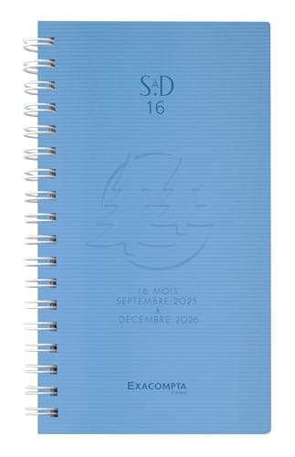 Exacompta 16447E - Agenda semainier de poche SAD 16S Linicolor - 9 x 16 cm - Septembre 2025 à décembre 2026 - 16 mois - coloris bleu