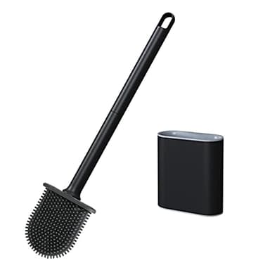 PAIDASHU Brosse de toilette en silicone avec support mural et long manche antidérapant, séchage, nettoyage professionnel en profondeur pour salle de bain (noir)