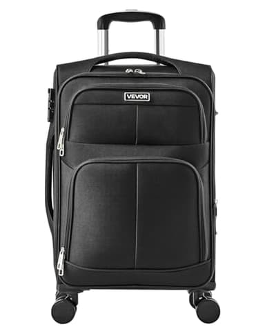 VEVOR Valise Souple Extensible avec roulettes pivotantes, Bagage Cabine Souple de 50,8 cm, en Tissu Oxford sergé, Sac de Bagage léger en soute avec Poche zippée Extensible et Cadenas TSA, Noir