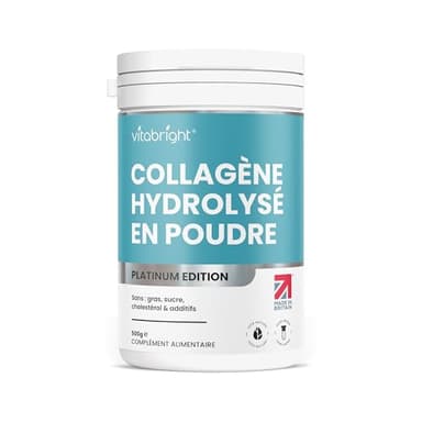 Peptide De Collagene Poudre 500g | 50 Portions | Collagène Hydrolysé Bovin | Facile à Dissoudre | Collagen Peptides Type 1 et 3 | Collagene Peptide Haute Biodisponibilité | VitaBright Colagene